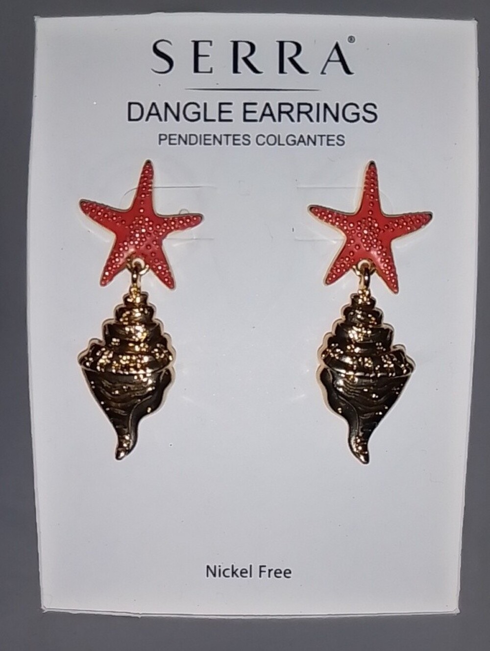 SERRA Red Starfish with Gold Shell Dangle Earrings